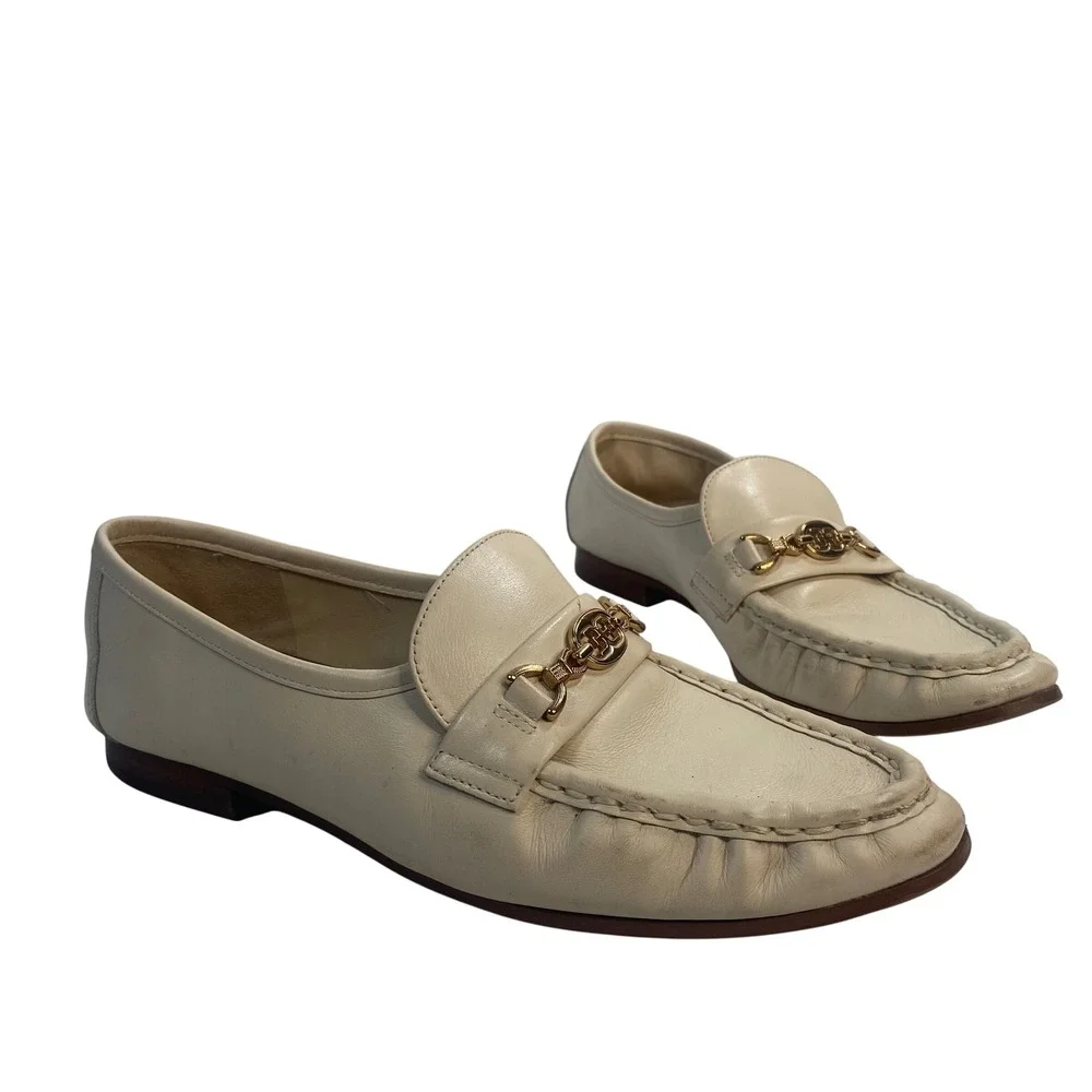 Sam Edelman Loraine Bit Loafers Women 6.5 Ivory Leather‎ Gold Hardware Classic